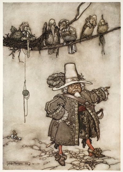 Es gab einen, der schien ihr Anführer zu sein., aus Rip Van Winkle von Washington Irving, veröffentlicht 1910 von Arthur Rackham